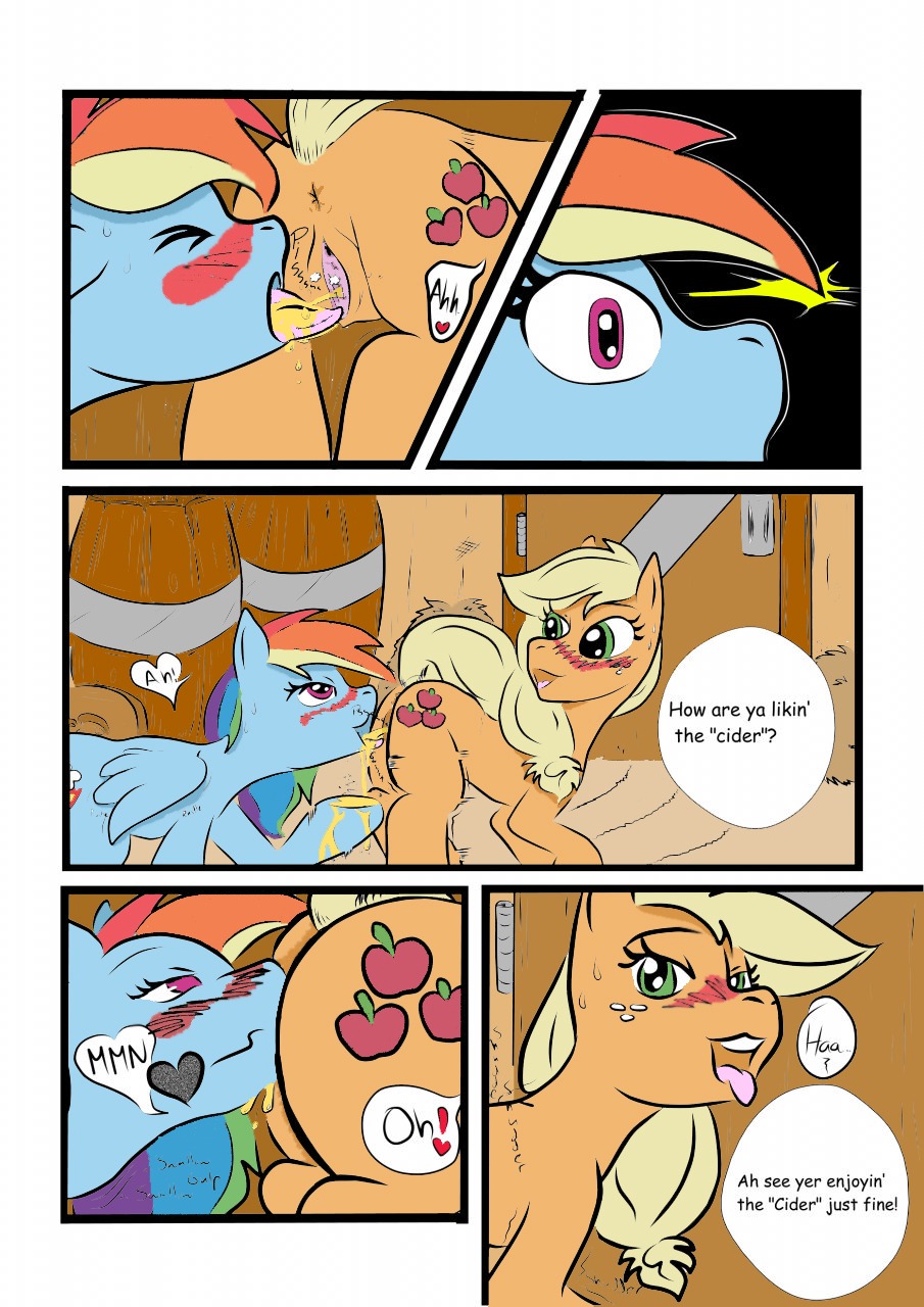 anus apple applejack_(mlp) barn barrel beverage blush bodily_fluids clothing comic cowboy_hat cunnilingus cutie_mark dialogue drinking drinking_urine duo e621 earth_pony english_text equid equine feathered_wings feathers female female/female feral food freckles friendship_is_magic fruit genital_fluids genitals hair hasbro hat hay headgear headwear hi_res horse mammal monochrome my_little_pony mythological_creature mythological_equine mythology open_mouth oral peeing peeing_on_another pegasus plant pony rainbow_dash_(mlp) raised_tail rhk sex tail text urine urine_in_mouth urine_stream vaginal vulva watersports wings