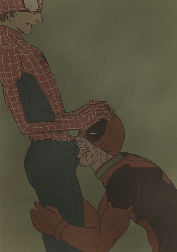 2boys artist_request biting_lip bulge clothed deadpool erection_under_clothes gay licking male male_only marvel marvel_comics mask_pushed_up oral peter_parker rule34 scar scars smooth_skin spandex spider-man spider-man_(series) tagme wade_wilson yaoi