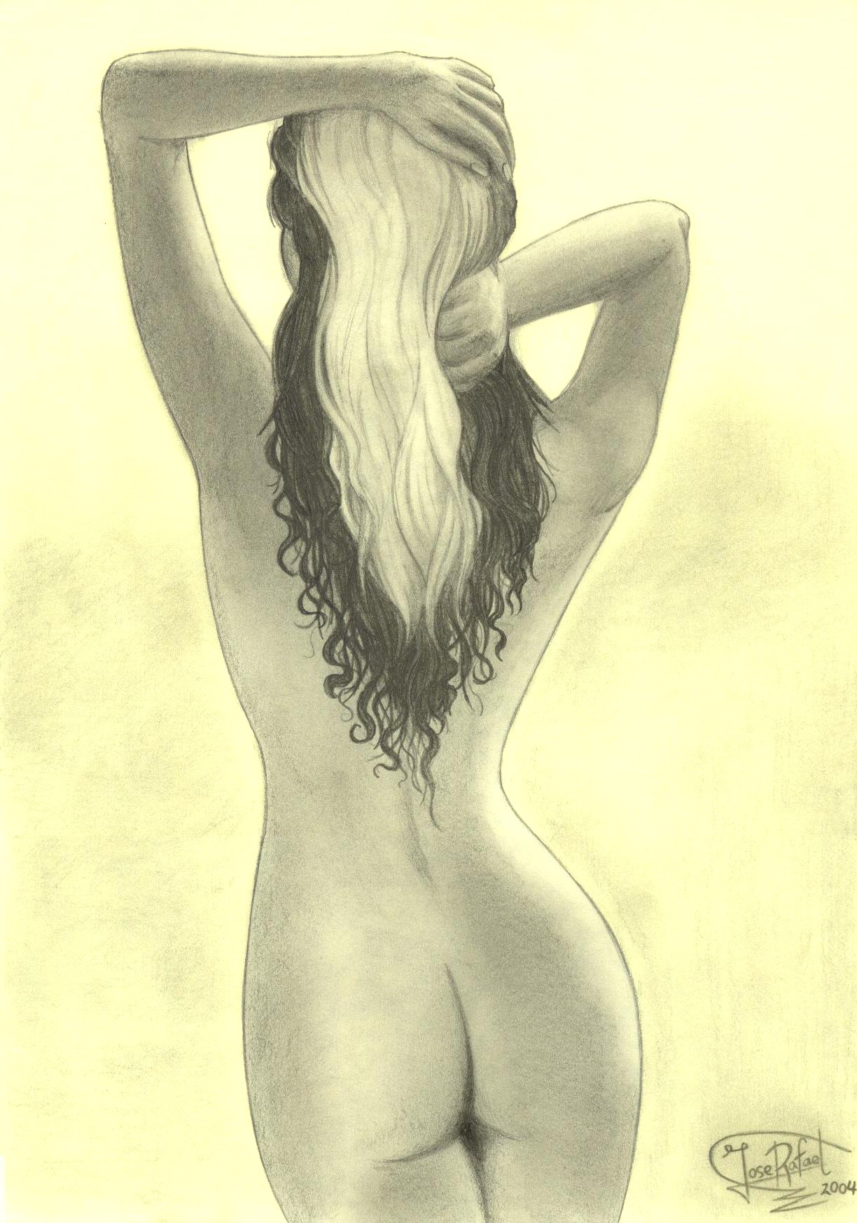 1girls 2004 arms_behind_back arms_up artist_name ass back back_view completely_nude female female_only from_behind hand_behind_head jose_rafael_navarro long_hair marvel marvel_comics monochrome nude nude_female rogue_(x-men) rule34 signature solo straight_hair two-tone_hair x-men