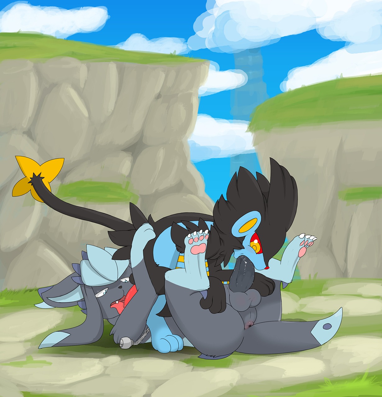 2014 69_position anus balls barefoot butt canid canine chain claws duo e621 eeveelution erection feet felid fellatio feral feral_on_feral fur generation_4_pokemon genitals glaceon glacygia half-closed_eyes hi_res looking_down luxray lying male male/male male_penetrated male_penetrating male_penetrating_male mammal narrowed_eyes nintendo nude on_back on_ground open_mouth oral oral_penetration outside pawpads paws penetration penile penis pokemon pokemon_(species) redemption3445 round_ears sex sky toe_claws tongue tongue_out