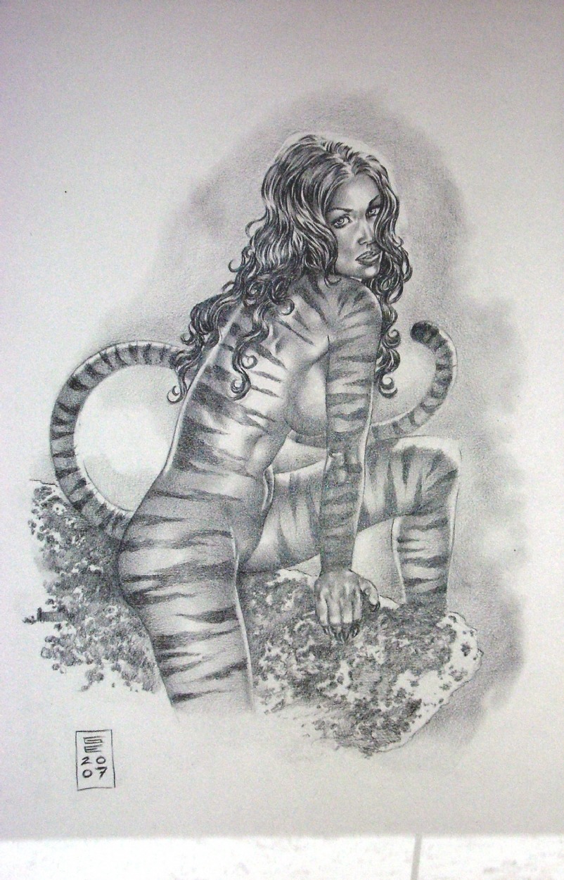 1girls 2007 avengers female female_only gene_espy marvel marvel_comics monochrome rule34 solo tagme tigra