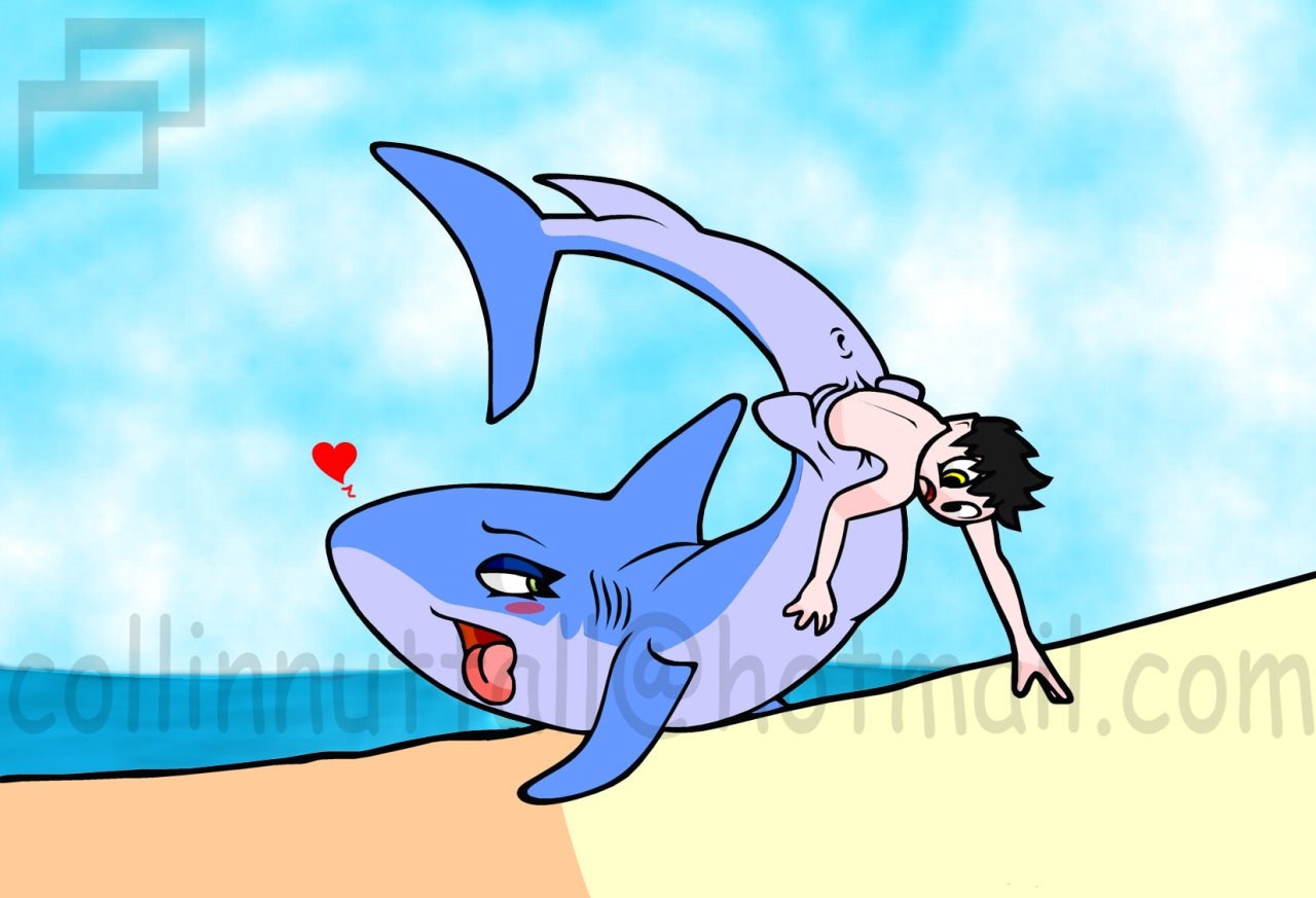 anus aquatic beach blush duo e621 female feral fish genitals heart_symbol human male mammal outside seaside shark slushy ula_(slushy) unbirthing vaginal vore vulva