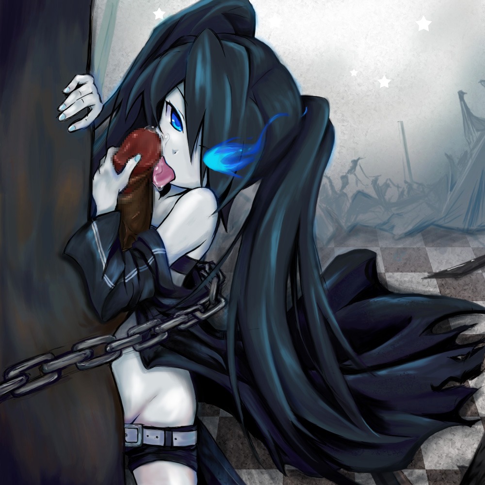 1boy 1girls black_rock_shooter black_rock_shooter_(character) chain fellatio female male oral penis rule34 tagme tongue