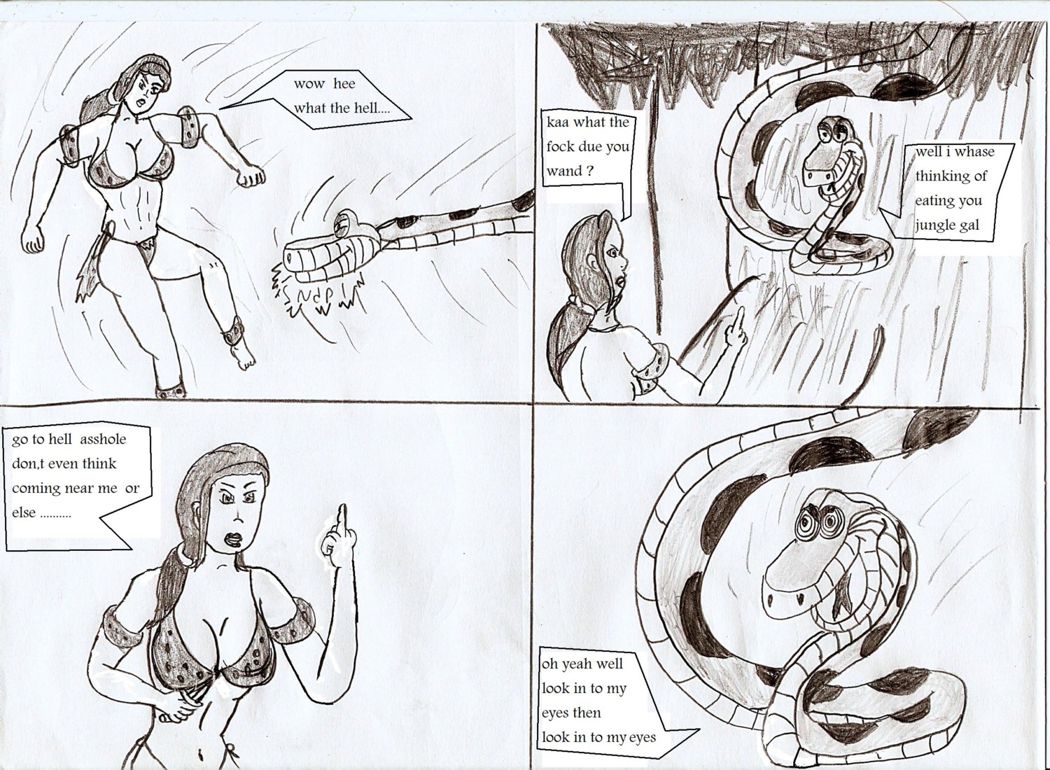 comic disney female jking kaa monochrome rule34 shanti sketch the_jungle_book