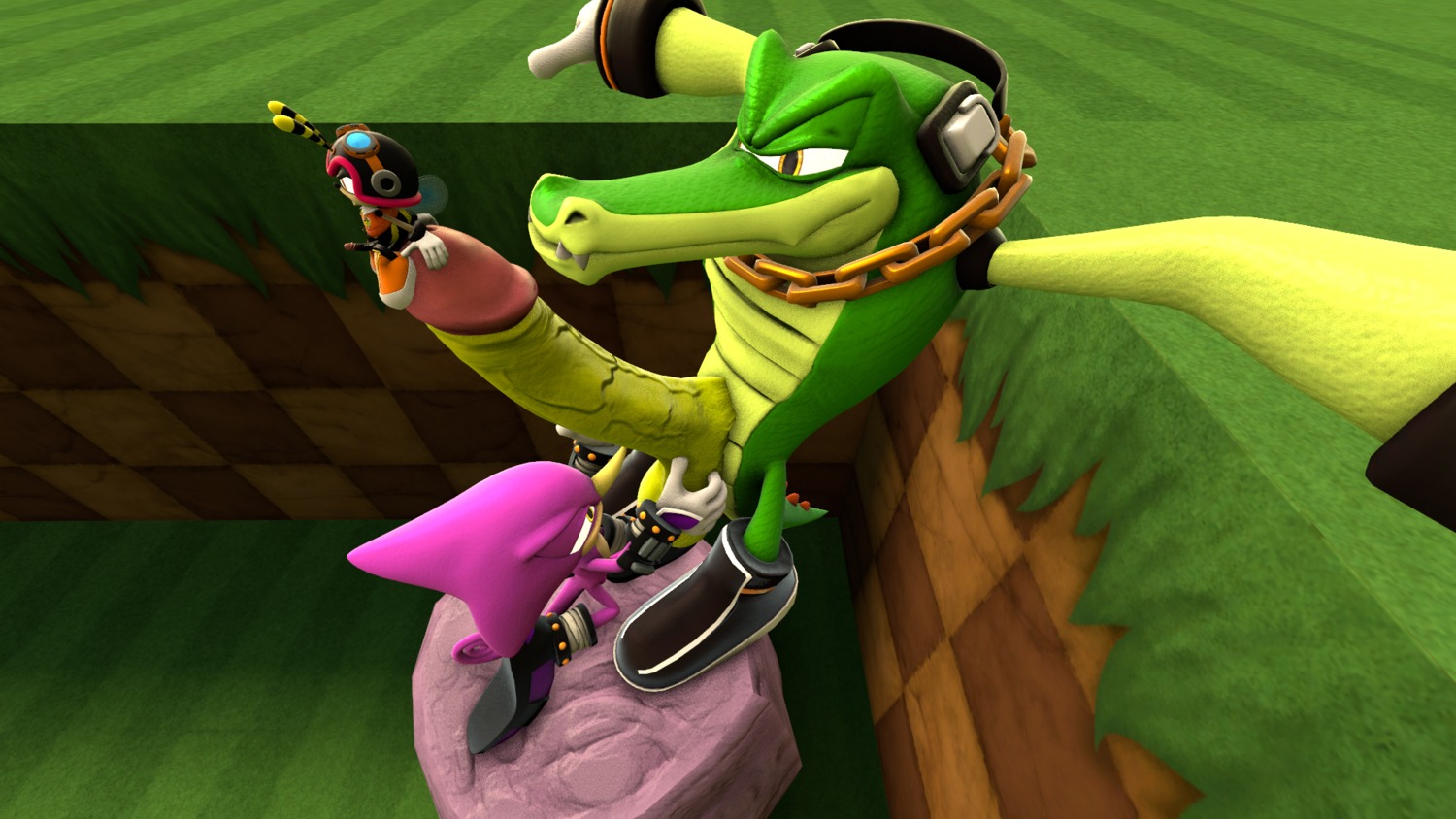 16:9 2014 3d_(artwork) anthro armor arthropod ball_grab balls bee big_penis chain chain_necklace chameleon charmy_bee clothing crocodile crocodilian digital_media_(artwork) e621 electronics erection espio_the_chameleon footwear genitals gold_(metal) gold_jewelry gold_necklace group group_sex half-closed_eyes happy headgear headphones helmet hi_res huge_penis hymenopteran hyper hyper_genitalia hyper_penis insect insect_wings jewelry larger_male lizard male male/male male_on_bottom male_on_top meller's_chameleon narrowed_eyes necklace non-mammal_balls on_bottom on_top penis reptile scalie sega sex shoes sitting size_difference smaller_male smile sonic_the_hedgehog_(series) standing synjodeonecros tail thick_penis threesome trio vector_the_crocodile vein veiny_penis widescreen wings