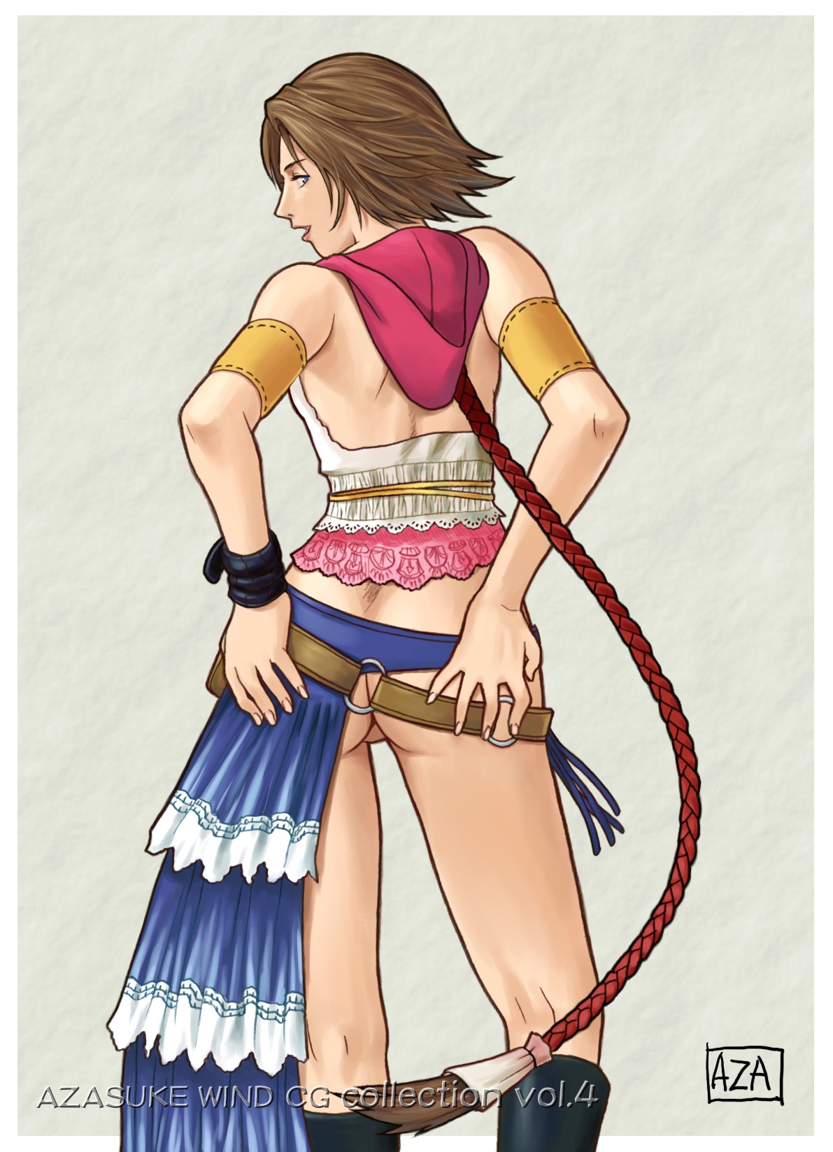 1girls 2d ass azasuke female female_only final_fantasy final_fantasy_x-2 highres rule34 solo solo_female yuna yuna_(gunner)