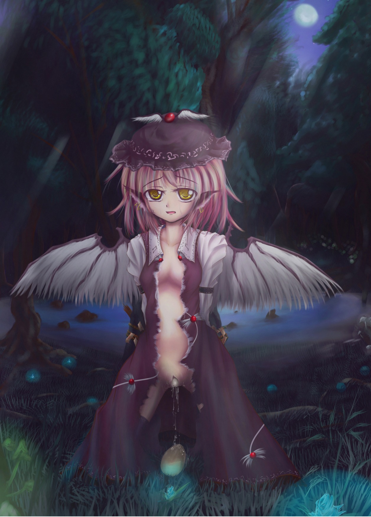 egg egg_laying female gr_(artist) hat highres mystia_lorelei pink_hair rule34 smile solo touhou wings