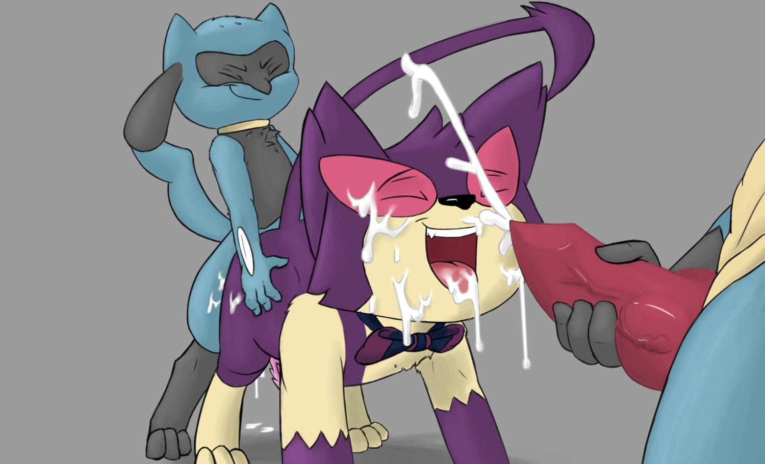 2014 :d absurd_res all_fours anal anal_penetration anthro anthrofied barefoot blue_body blue_fur bodily_fluids bow_(feature) bow_tie butt canid canine cum cum_on_butt cum_on_face cum_on_leg cum_on_tongue cum_string cumshot e621 ejaculation erection eyes_closed fan_character feet felid from_behind_position fur generation_4_pokemon generation_5_pokemon genital_fluids genitals group group_sex happy hi_res knot lucario male male/male male_penetrated male_penetrating male_penetrating_male mammal nintendo nude open_mouth orgasm oscar_(purrloin) oscar_the_purrloin penetration penis pokemon pokemon_(species) pokemorph purrloin riolu sex smile threesome tongue trio vein veiny_penis
