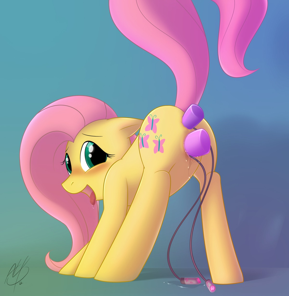 2012 anal anal_masturbation anal_penetration blush bodily_fluids butt cobalt_snow conditional_dnp cutie_mark digital_media_(artwork) dildo double_penetration e621 equid equine female feral fluttershy_(mlp) friendship_is_magic genital_fluids genitals hair hasbro hi_res horse humanoid_genitalia humanoid_vulva looking_at_viewer looking_back mammal masturbation my_little_pony penetration pink_hair pony quadruped sex_toy simple_background solo tail tongue tongue_out toying_self vaginal vaginal_fluids vaginal_penetration vibrator vulva