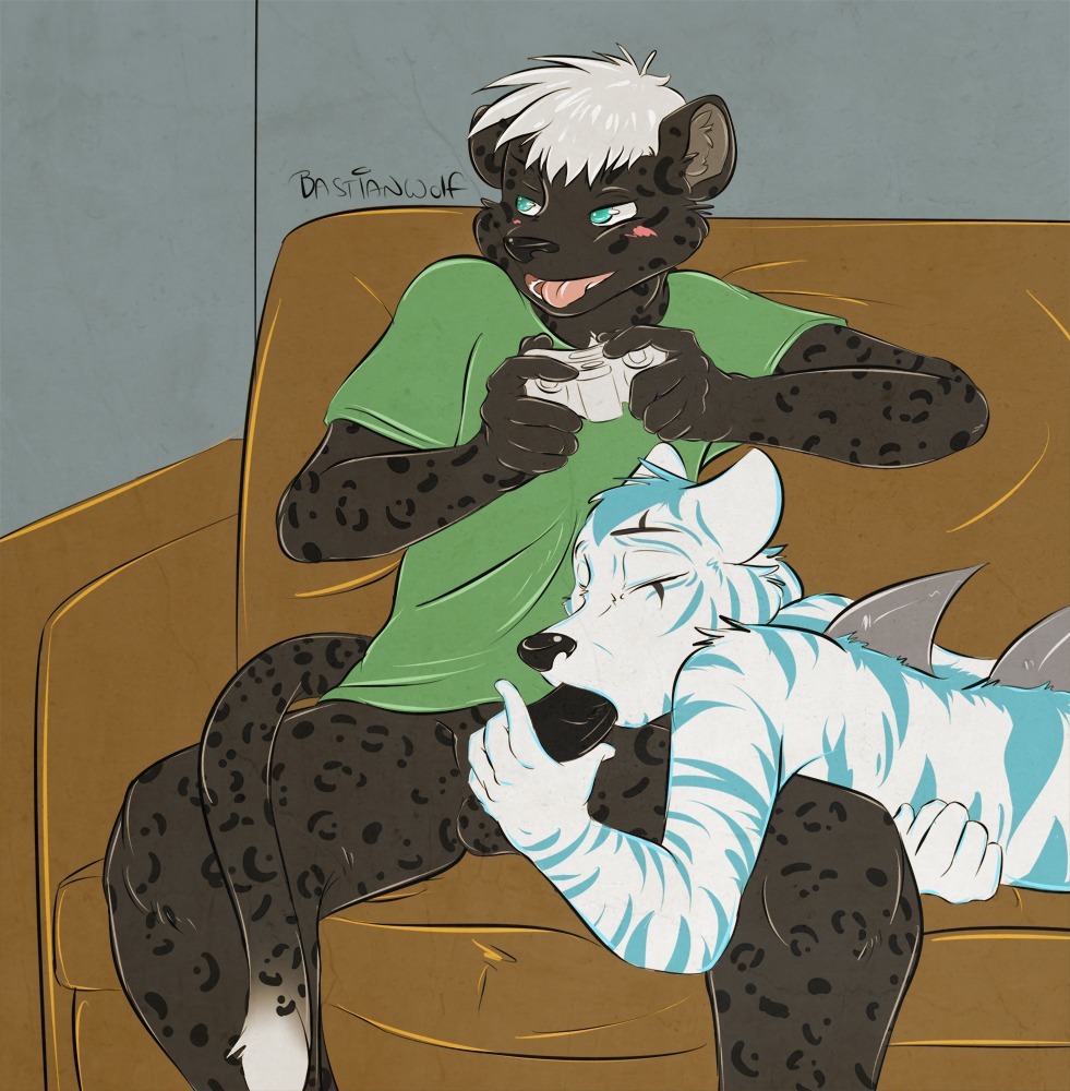 anthro arms_bent balls bent_arm bent_legs black_penis bottomless clothed clothing controller digital_media_(artwork) duo e621 erection eyes_closed felid fellatio fur game_controller gaming gaming_while_penetrating genitals hair hand_on_penis hands_together hands_together_elbows_apart higsby holding_controller holding_game_controller holding_object kergiby legs_over_edge leopard licking lying male male/male male_penetrated male_penetrating male_penetrating_male mammal melanistic microsoft multitasking on_front open_mouth oral oral_penetration over_edge pantherine penetration penile penile_penetration penis penis_grab penis_in_mouth playing_video_game scar sex sex_while_gaming shirt sitting storm-tiger stripes tail tiger tongue tongue_out topwear white_body white_fur white_hair xbox xbox_360 xbox_360_controller xbox_controller xbox_game_studios