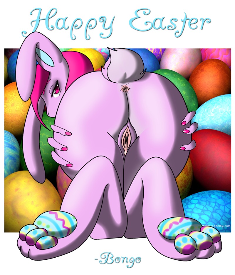 all_fours anus apple_butt ass ass_grab bent_over bongo_(artist) bunny easter easter_bunny egg female furry looking_back nail_polish pawpads paws purple_eyes purple_hair pussy rule34 tail uncensored