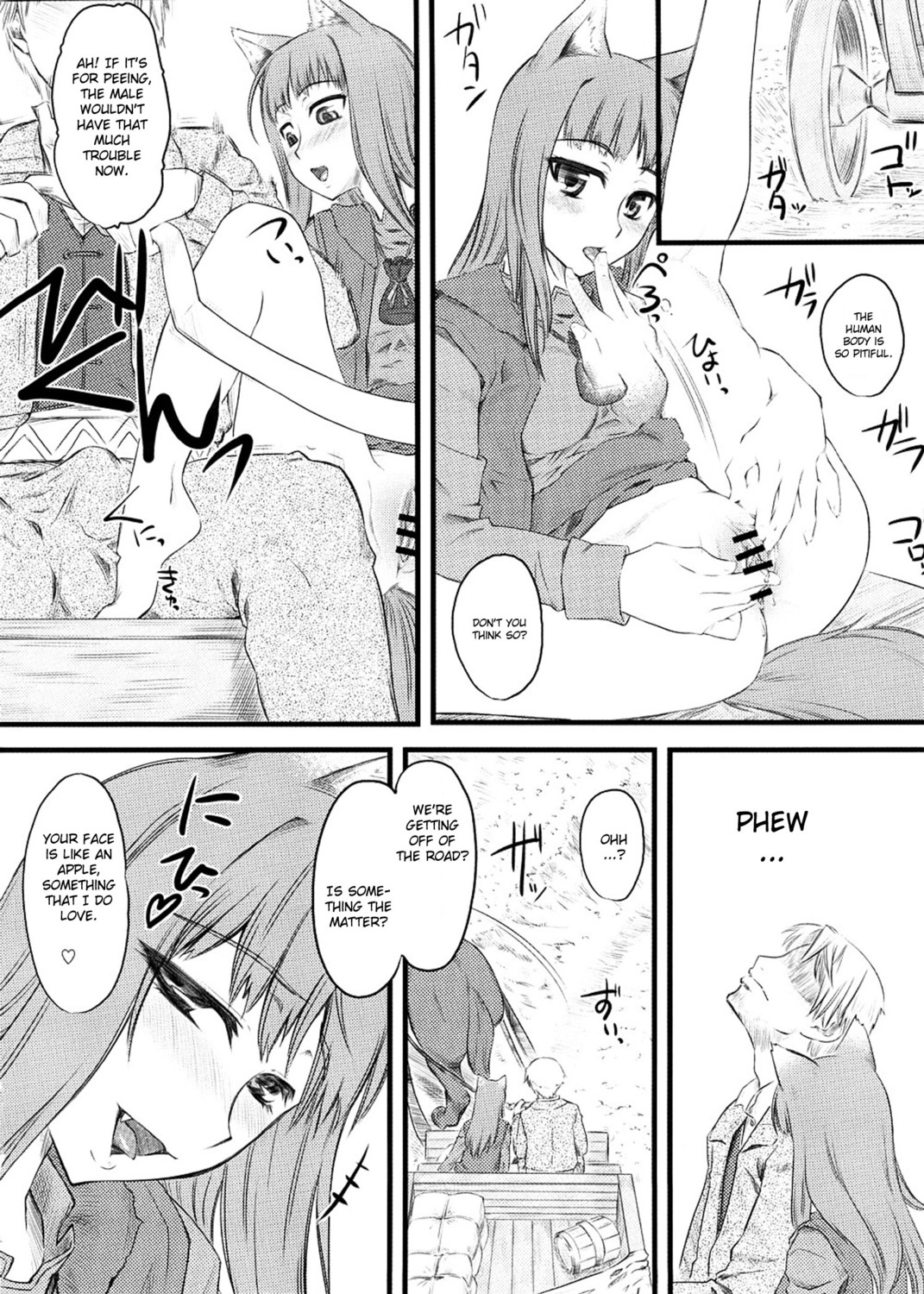 animal_ears blush bottomless bulge censored clothing comic female hi-per_pinch holo kraft_lawrence ookamimimi pussy rule34 spice_and_wolf