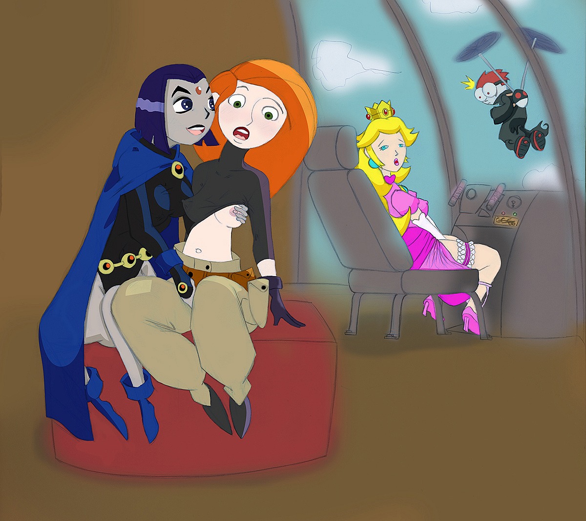 1boy 3boys 3girls breast_grab breasts crossover crown dc dc_comics disney eastern_and_western_character erect_nipples female female_focus fingering human jack_spicer kim_possible kimberly_ann_possible male mario_(series) masturbation multiple_females multiple_girls neterg nintendo nipples panty_pull princess_peach rachel_roth raven_(dc) rule34 shirt shirt_lift straight_hair teen_titans voyeur xiaolin_showdown yuri