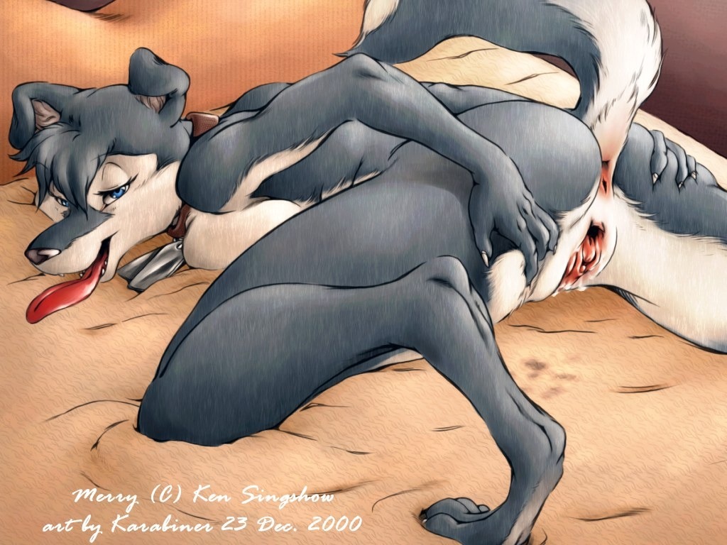 2000 4:3 andorozon anthro anus blue_eyes bodily_fluids butt butt_grab canid canine canis clitoris collar domestic_dog e621 female genital_fluids genitals hand_on_butt husky inviting karabiner looking_at_viewer looking_back mammal merry_(ken_singshow) nordic_sled_dog presenting raised_tail solo spitz spread_legs spread_vulva spreading tail tail_anus tongue vaginal_fluids vintage vulva