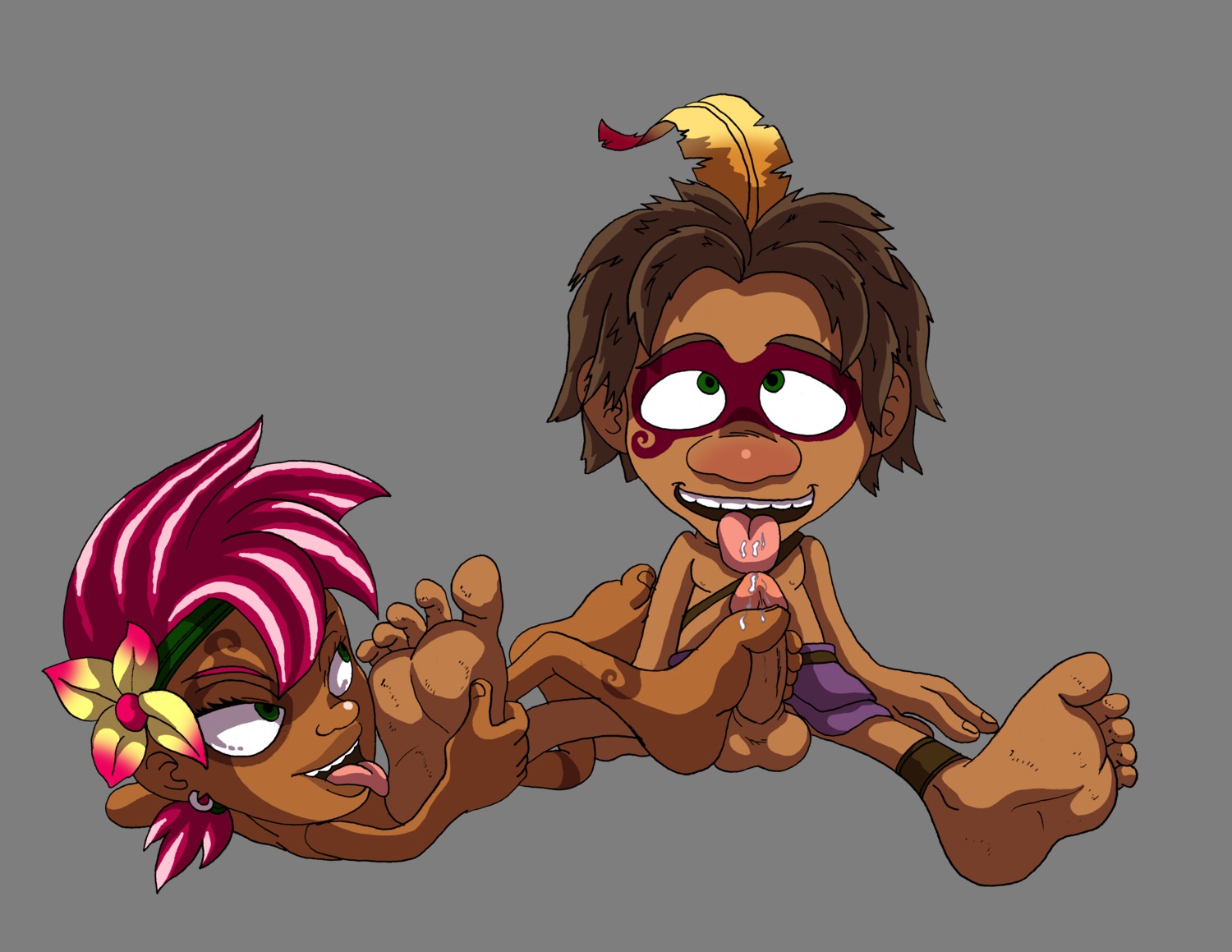 artist_request earrings female flower foot_lick footjob green_eyes jeera licking purple_hair rule34 tak tak_and_the_power_of_juju transparent_background