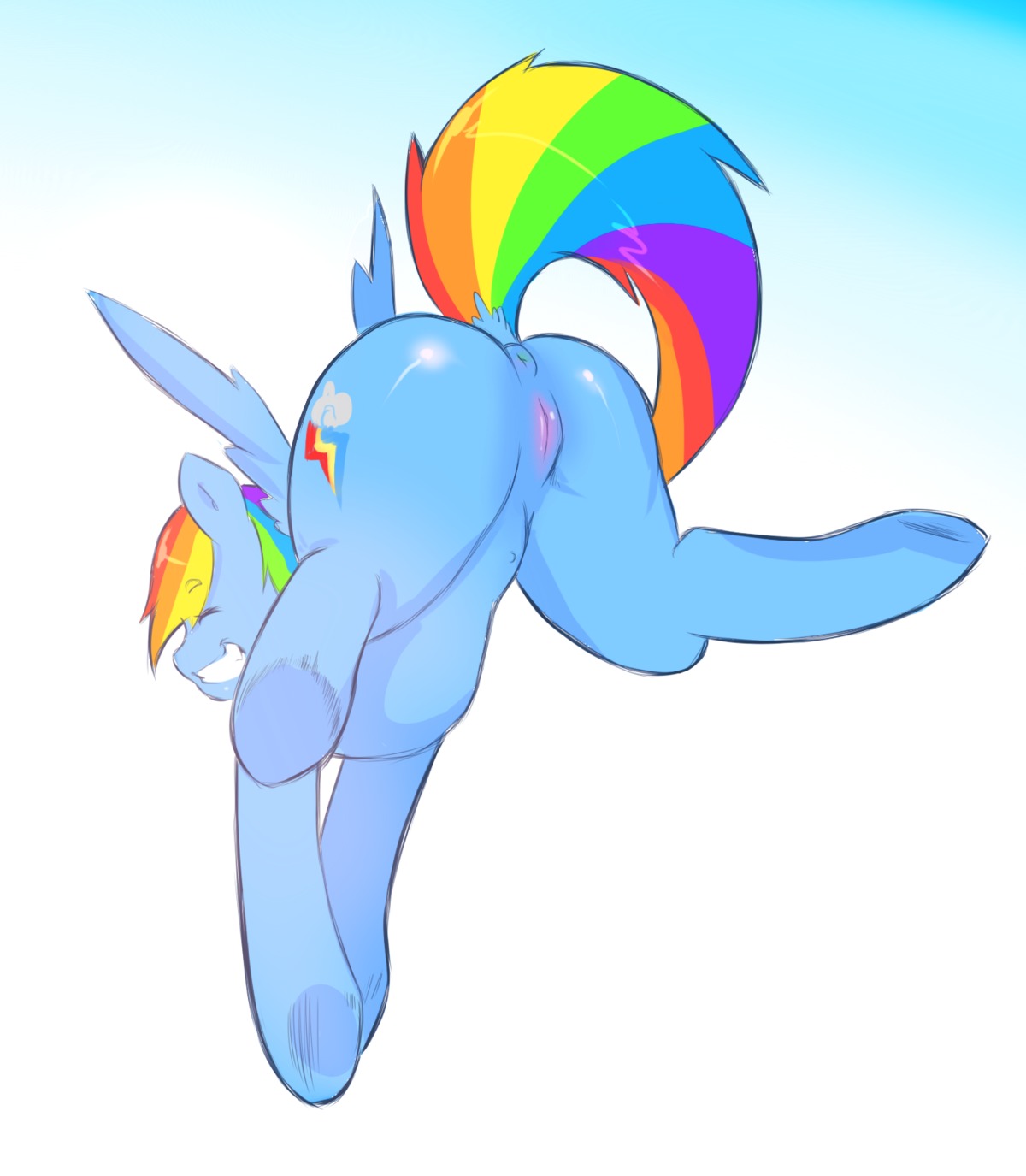 2014 animal_genitalia anus ass_up blue_body blue_feathers blue_fur blush body_blush butt cold-blooded-twilight cutie_mark e621 equid equine feathered_wings feathers female feral friendship_is_magic fur genitals hair hasbro hi_res mammal multicolored_hair multicolored_tail my_little_pony mythological_creature mythological_equine mythology nipples nude pegasus presenting presenting_hindquarters question_mark rainbow_dash_(mlp) rainbow_hair rainbow_tail raised_tail simple_background smile solo tail teeth vulva vulva_blush white_background wings