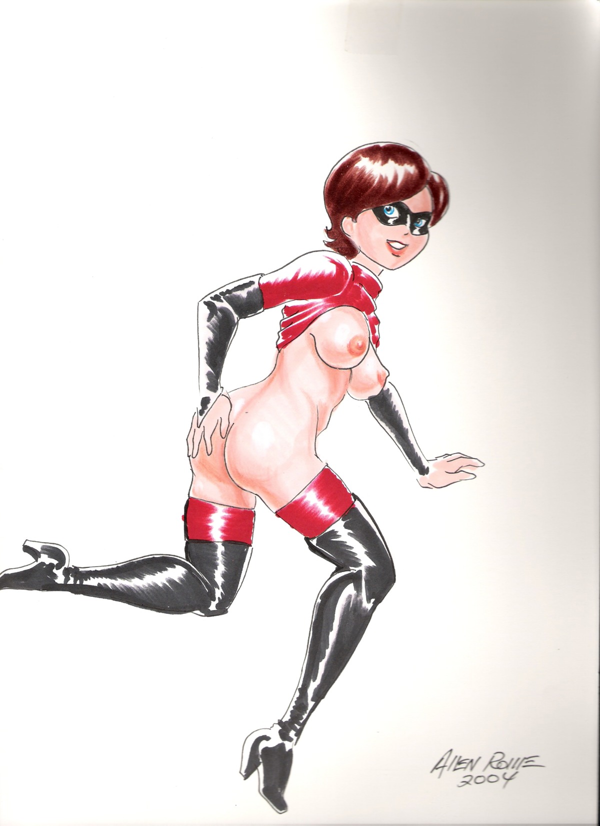 1girls 2004 disney elastigirl female female_only helen_parr nipples pixar rule34 solo straight_hair tagme the_incredibles