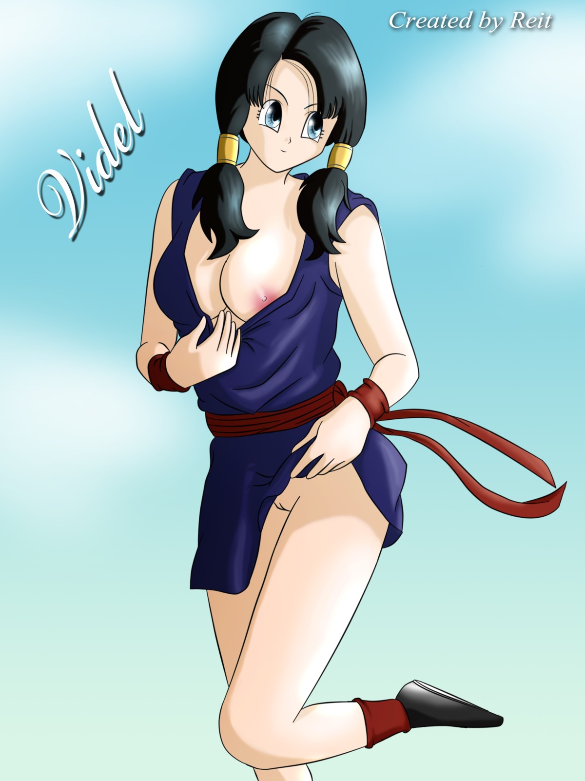 1girls dragon_ball dragon_ball_z female female_only human reit rule34 solo tied_hair twintails videl