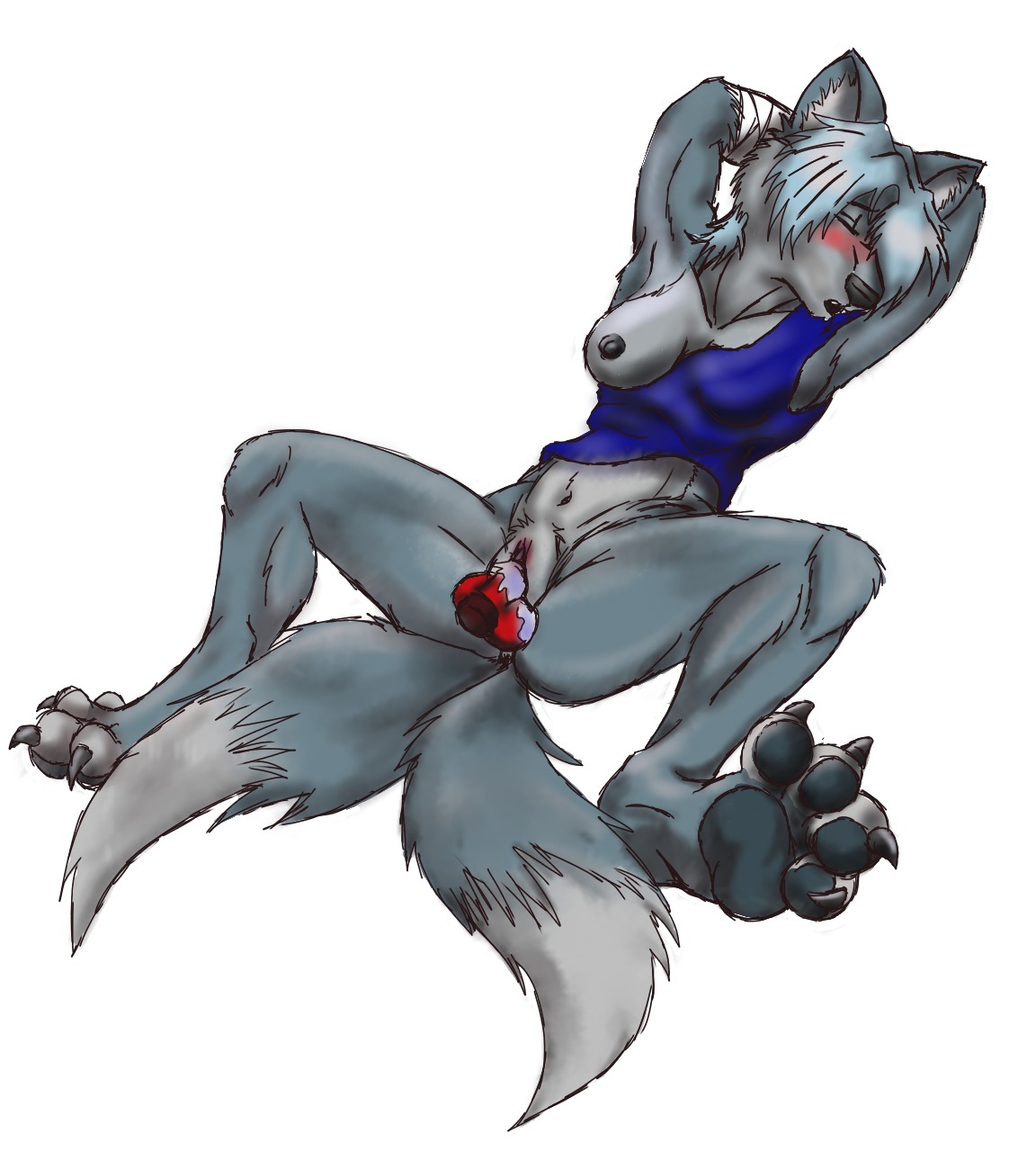 2_tails anthro anus arms_tied bdsm biped black_nipples black_nose blush bodily_fluids bondage bottomless bound breasts canid canine canis claws clitoris clothed clothing dildo e621 eyes_closed feet female fenni fluffy fluffy_tail foot_focus frozen_over genital_fluids genitals hair hands_behind_head hi_res hindpaw knot knotted_dildo mammal masturbation multi_tail nipple_slip nipples partially_clothed pawpads paws penetration sex_toy shirt short_hair simple_background solo spread_legs spreading submissive submissive_female tail toe_claws toes topwear toying_self vaginal vaginal_fluids vaginal_masturbation vaginal_penetration vibrator vulva white_background wolf
