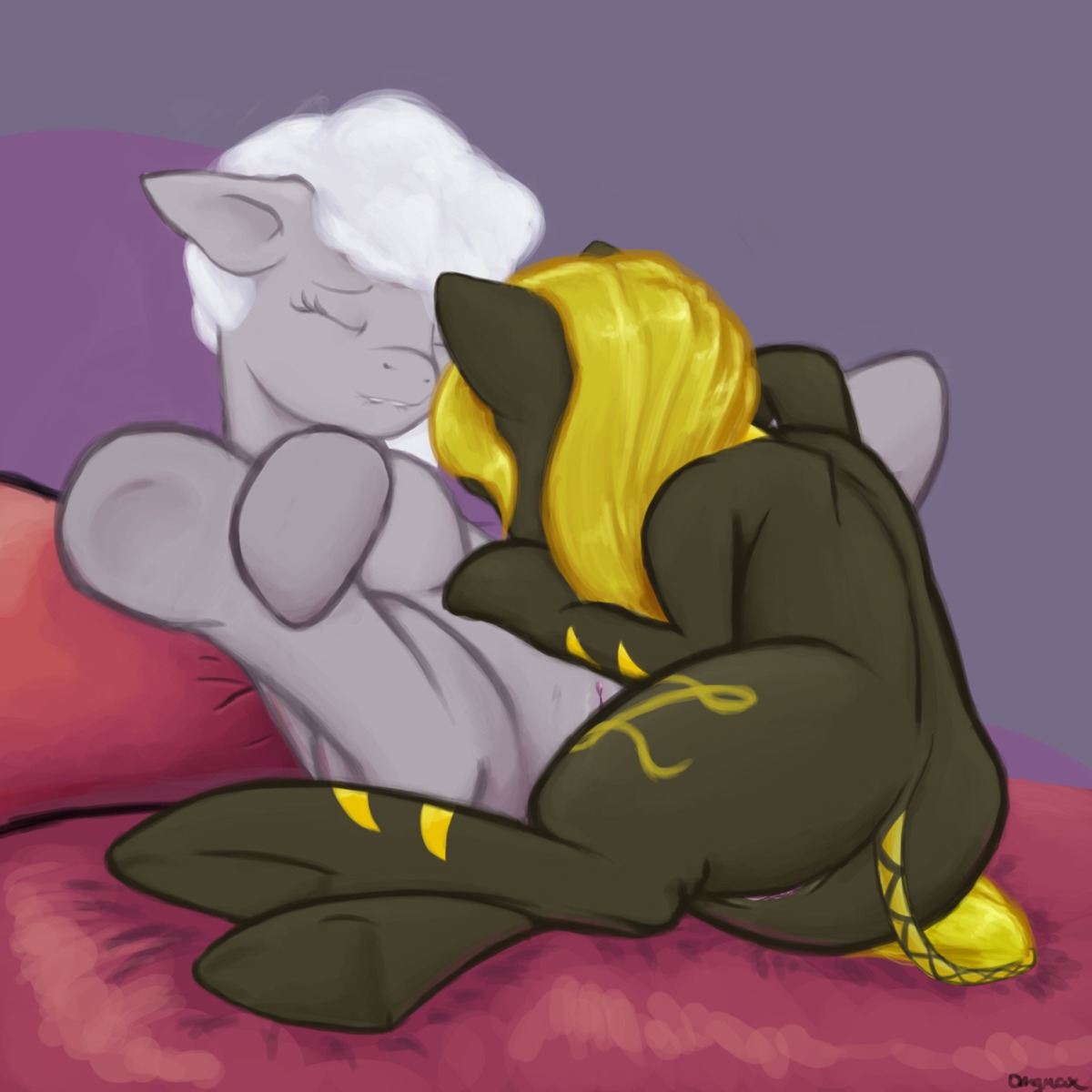 1:1 alice_storm butt cutie_mark duo e621 equid equine female feral genitals hair hasbro hi_res horse long_hair loony lying mammal my_little_pony omgmax pony spread_legs spreading vulva