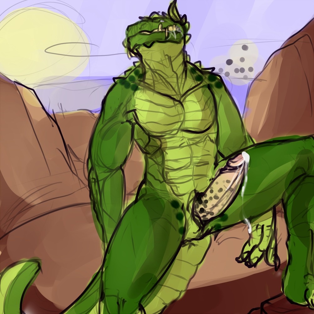 1:1 2013 alligator alligatorid animal_genitalia anthro anus bodily_fluids butt claws crocodilian cum e621 erection genital_fluids genital_slit genitals horn k0suna male nude paws penis presenting reptile scalie solo spikes tail teeth thick_tail