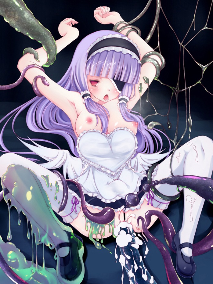 bar_censor breasts censored cum dream_c_club eye_patch female maid mari_(dream_c_club) nipples purple_hair pussy rape restrained rule34 sex slime tentacle tentacle_on_female tentacle_rape thighhighs vaginal_penetration wings yako zettai_ryouiki