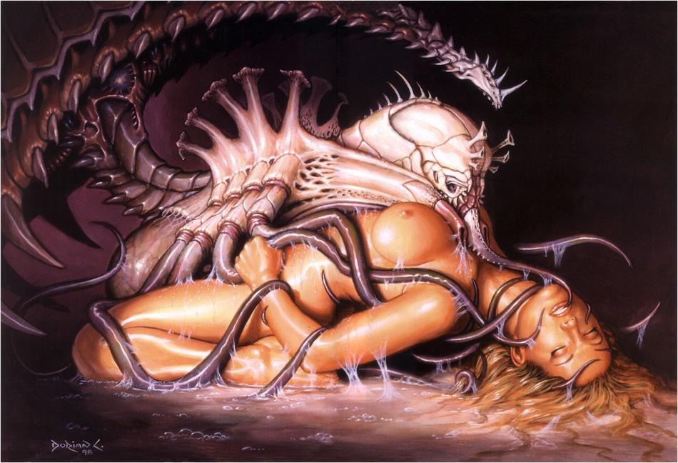 alien aroused blonde_hair breasts centipede closed_eyes consensual_tentacles dorian_cleavenger female interspecies large_breasts monster monster_on_female nude rape rule34 sex slime sticky tentacle
