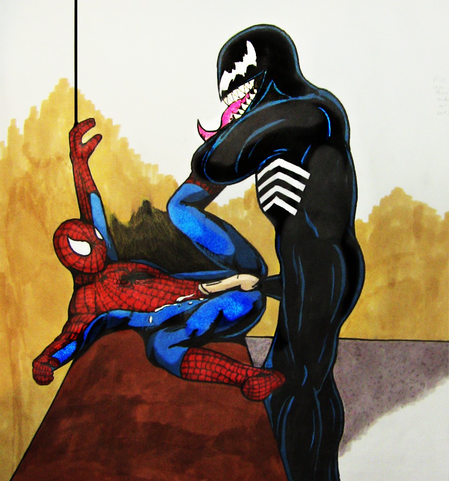 alien anal anal_penetration balls bodily_fluids clothing cum cum_on_belly cum_on_body cum_while_penetrated duo e621 ejaculation erection genital_fluids genitals graphite_(artwork) hands-free human humanoid leg_glider_position legs_back lying male male/male male_penetrated male_penetrating male_penetrating_male mammal marker_(artwork) marvel mixed_media on_back orgasm penetration penis raised_leg sex spandex spider-man_(character) spider-man_(series) spread_legs spreading standing superhero table_lotus_position tight_clothing tongue tongue_out traditional_media_(artwork) unknown_artist venom_(marvel)