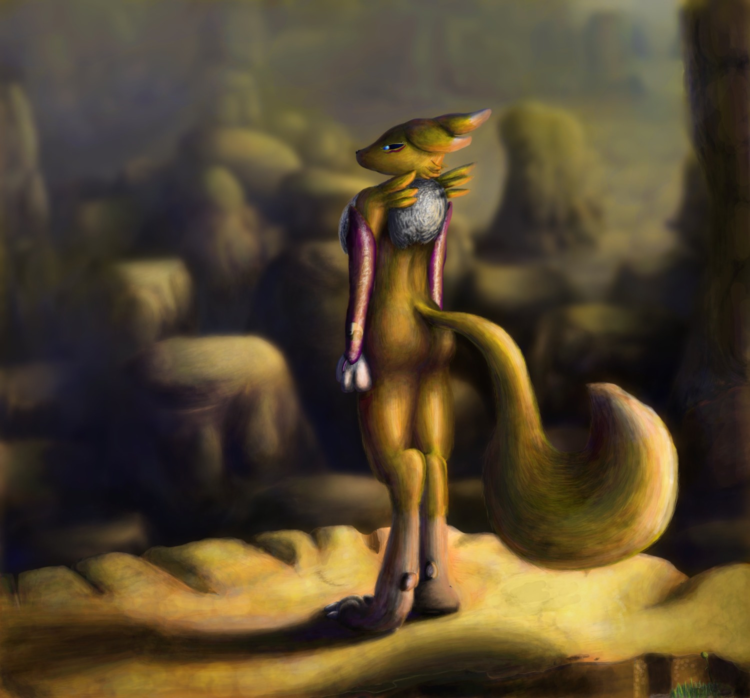 anthro ass canine color digimon digimon_(species) female female_only fox fur furry nude renamon rule34 solo standing tagme tail