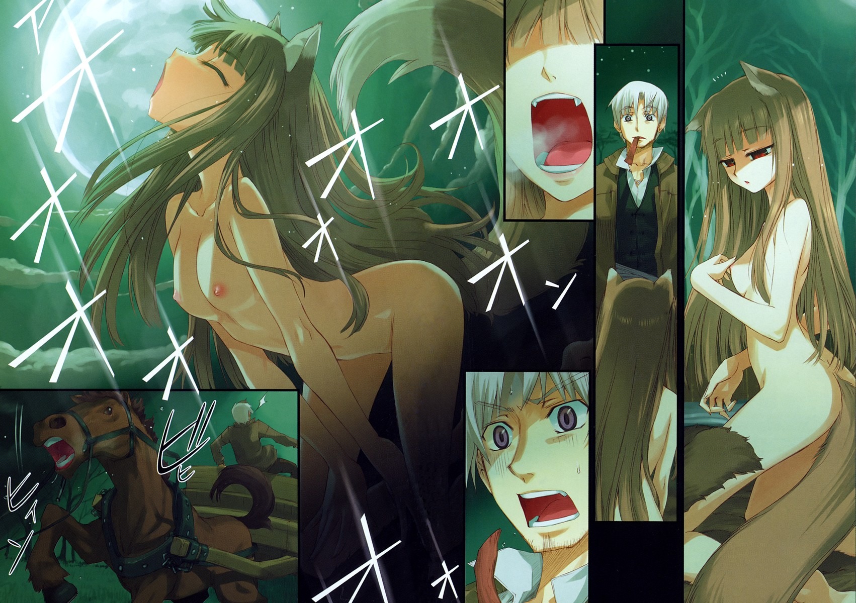 animal_humanoid breasts brown_hair butt canid canid_humanoid canine canine_humanoid canis cart censor_removal_edit e621 equid equine fangs female feral group hair hi_res holo_(spice_and_wolf) horse howl humanoid koume_keito kraft_lawrence male mammal mammal_humanoid montage nipples nude quadruped red_eyes scan spice_and_wolf tail teeth third-party_edit wolf wolf_humanoid