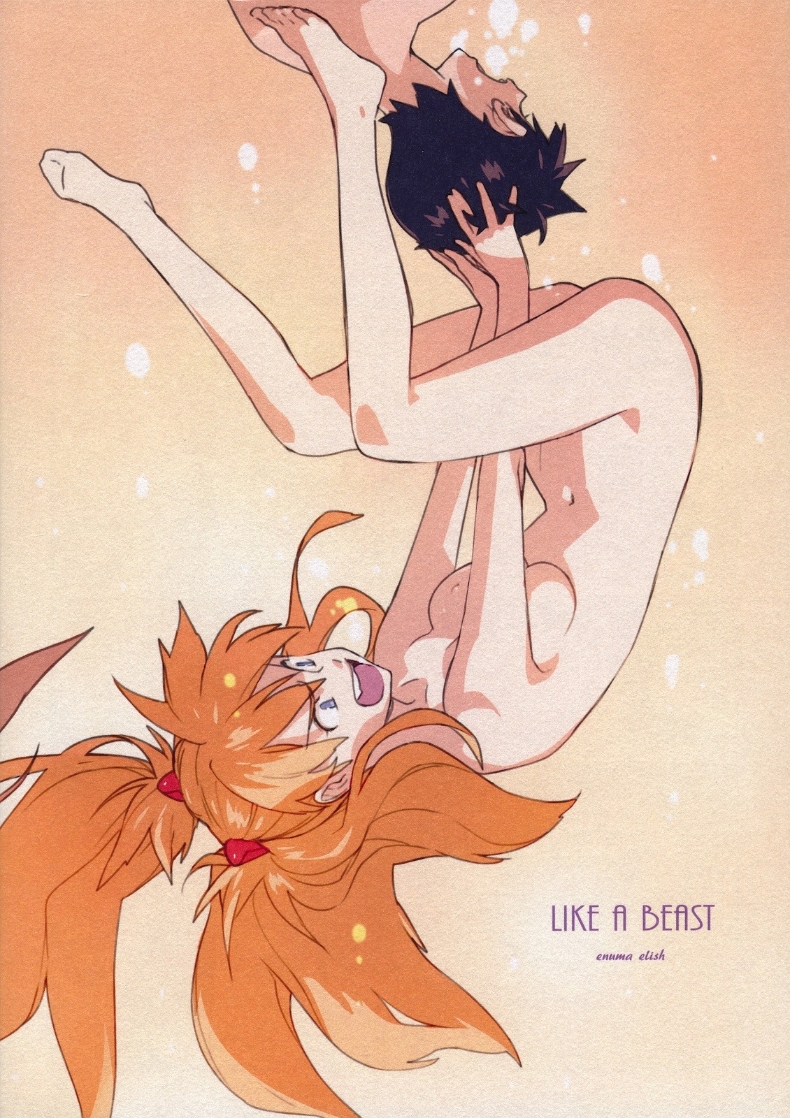 asuka_langley_sohryu black_hair blue_eyes breasts female head_grab hi_res highres long_hair naked neon_genesis_evangelion nude open_mouth orange_hair rule34 shinji_ikari short_hair small_breasts swimming tied_hair twintails underwater yukimi_biyori