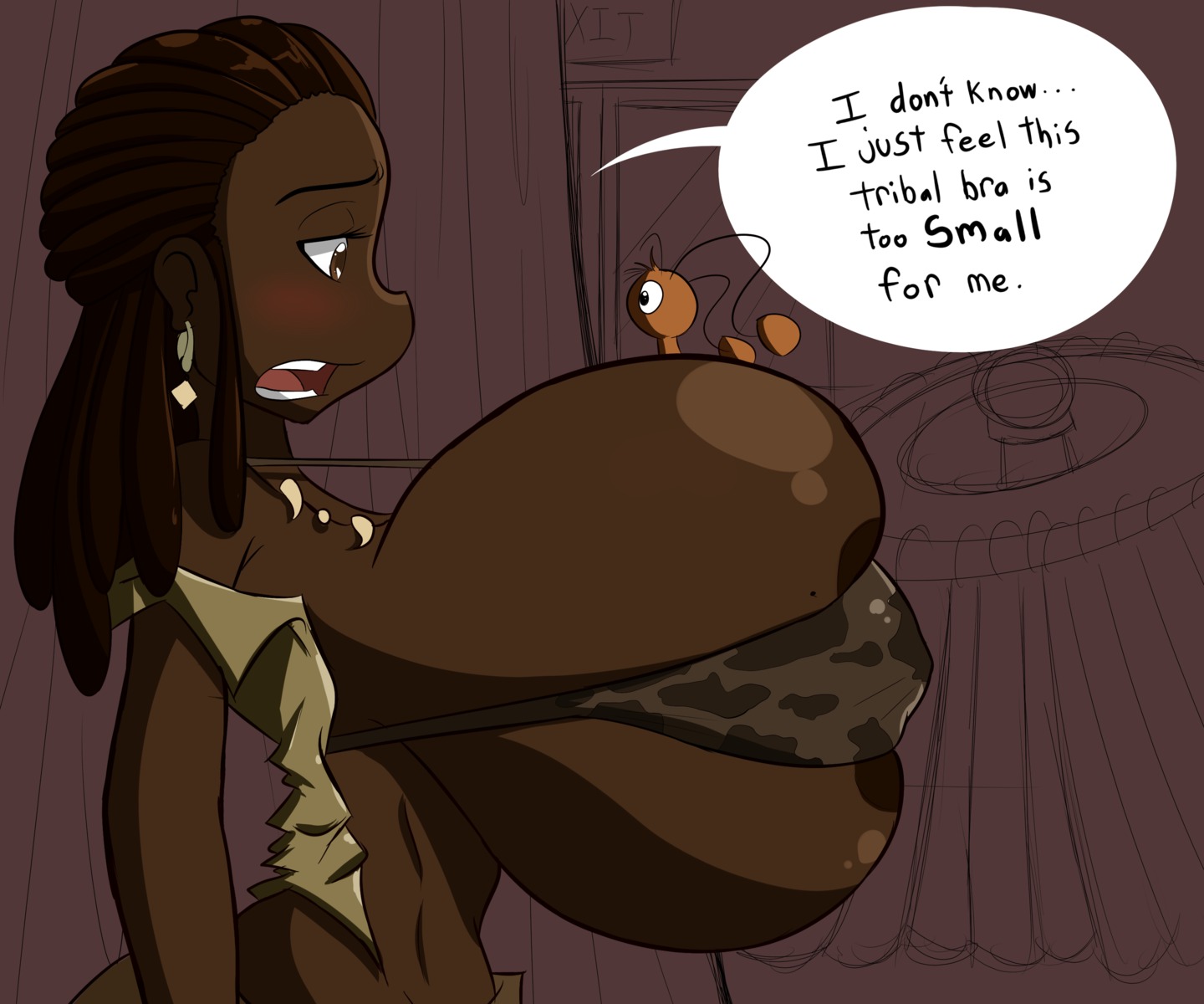 blacksen blush breasts dark_skin female hyper_breasts rule34 text