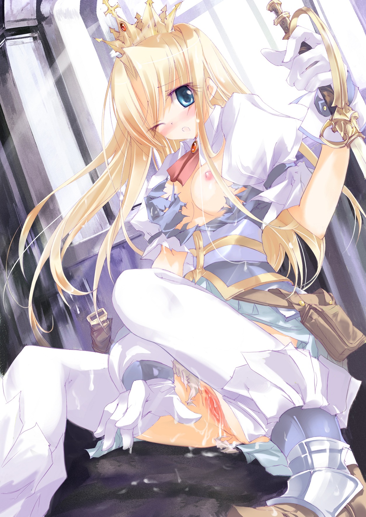 cum female nipples no_bra nopan open_clothes open_shirt oppai pussy rule34 shirt thighhighs torn_clothes vagina yudesoba