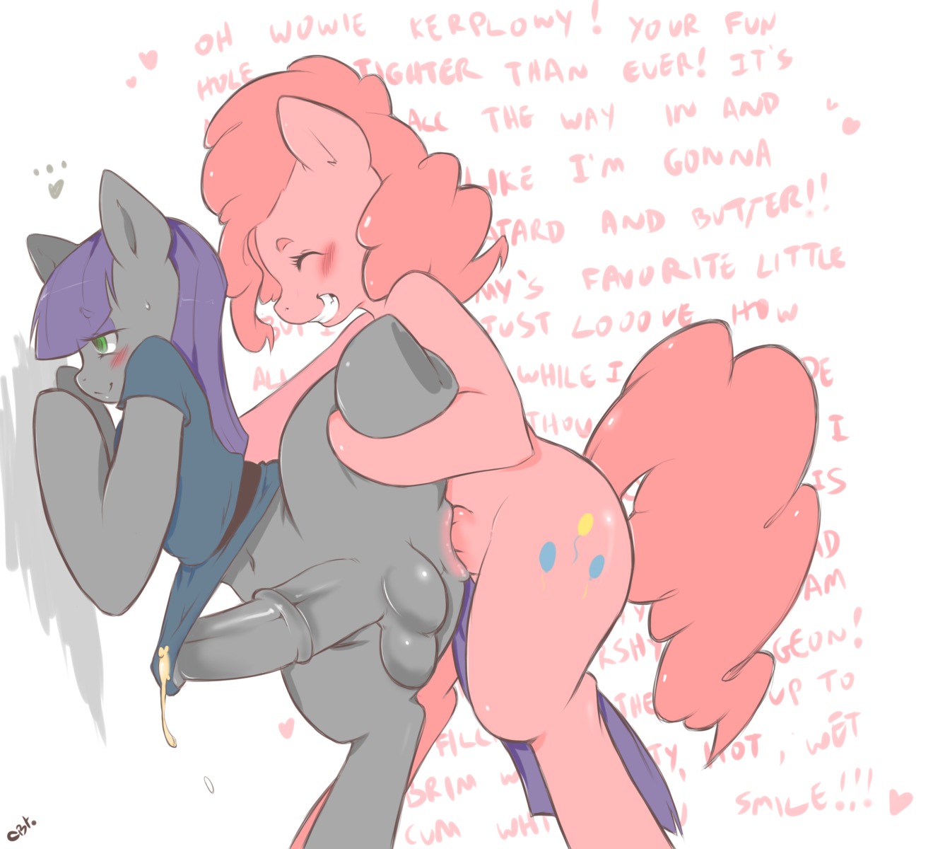 2014 absurd_res anal anal_penetration animal_genitalia animal_penis balls blue_eyes blush bodily_fluids bottomless clothed clothing cold-blooded-twilight crossgender cum cum_in_clothing cum_through_clothing cum_while_penetrated cutie_mark duo e621 earth_pony ejaculation english_text equid equine equine_genitalia equine_penis erection eyes_closed feral feral_on_feral friendship_is_magic from_behind_position ftg_crossgender fti_crossgender fur genital_fluids genitals green_eyes grey_body grey_fur grin gynomorph gynomorph/gynomorph hair hands-free hasbro heart_symbol hi_res hooves horse incest_(lore) intersex intersex/intersex mammal maud_pie_(mlp) my_little_pony nude orgasm penetration penis pink_body pink_fur pink_hair pinkie_pie_(mlp) pony purple_hair sex sibling_(lore) simple_background smile standing sweat teeth text wet wet_clothing white_background
