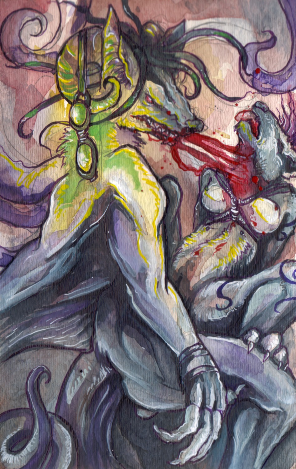 anthro back_tentacles bite blood bodily_fluids curled_horn duo e621 eyewear female fishyboner forced gargoyle goggles gore gore_focus hard_vore hi_res horn hyena male male/female mammal neck_bite painting_(artwork) penetration rape sex snuff spotted_hyena tentacles throat_biting traditional_media_(artwork) traditional_painting_(artwork) traditional_watercolor_(artwork) vore watercolor_(artwork) zuki_akula