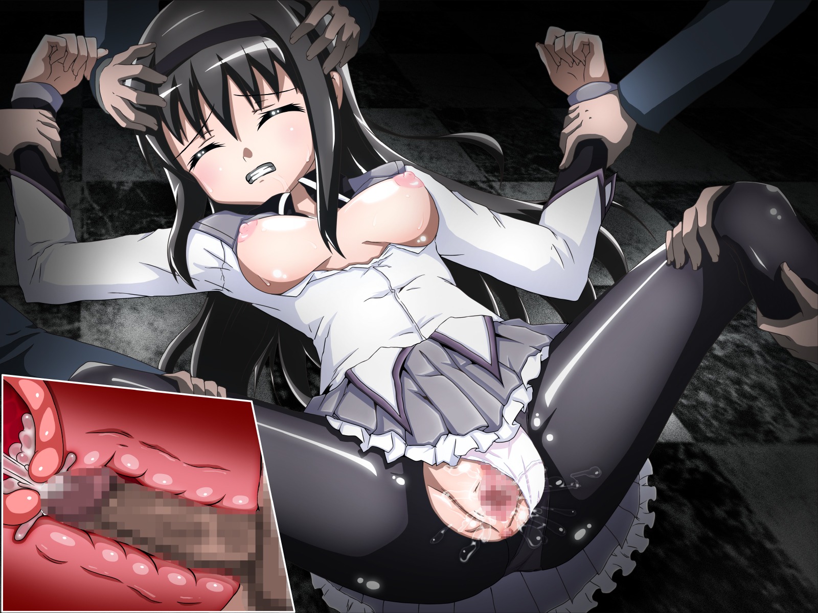 akemi_homura eyes_closed female mahou_shoujo_madoka_magica rape rule34 tagme torn_pantyhose
