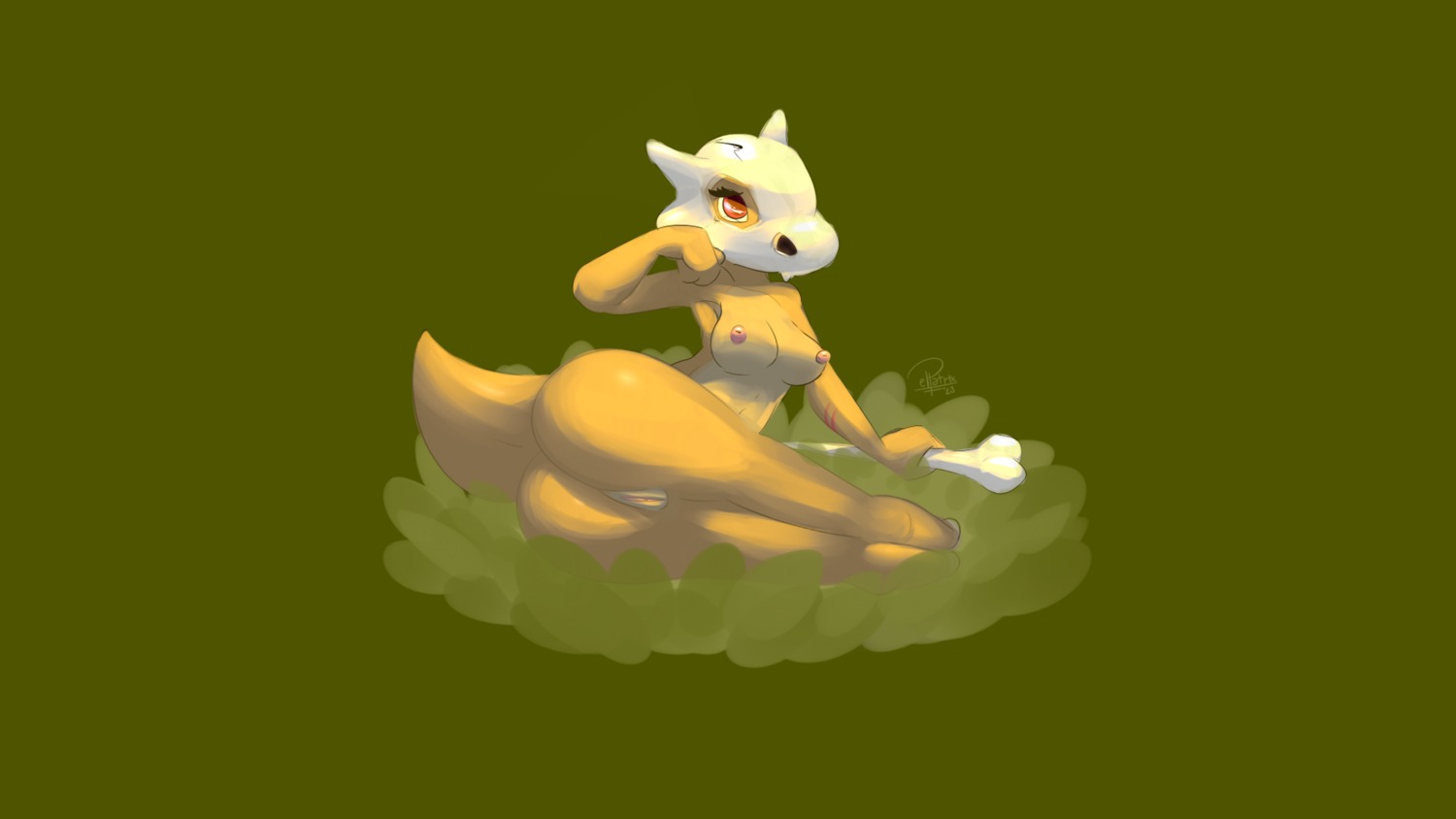 16:9 2013 anthro bone bone_mask breasts butt cubone digital_media_(artwork) e621 elpatrixf female generation_1_pokemon genitals hi_res mask nintendo nipples nude pink_nipples pokemon pokemon_(species) pokemorph red_eyes simple_background skull skull_mask solo vulva wallpaper widescreen