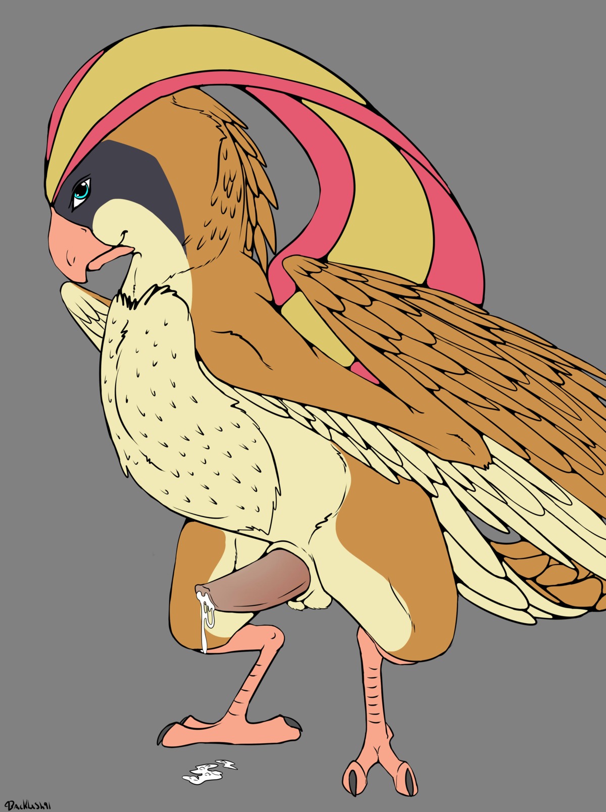 2014 absurd_res avian backlash91 balls beak blue_eyes bodily_fluids brown_body brown_feathers conditional_dnp cum cum_on_penis digital_media_(artwork) e621 erection feathered_wings feathers feral generation_1_pokemon genital_fluids genitals grey_background hi_res looking_at_viewer male nintendo non-mammal_balls penis pidgeot pokemon pokemon_(species) presenting presenting_penis simple_background solo standing tail tail_feathers tapering_penis wings