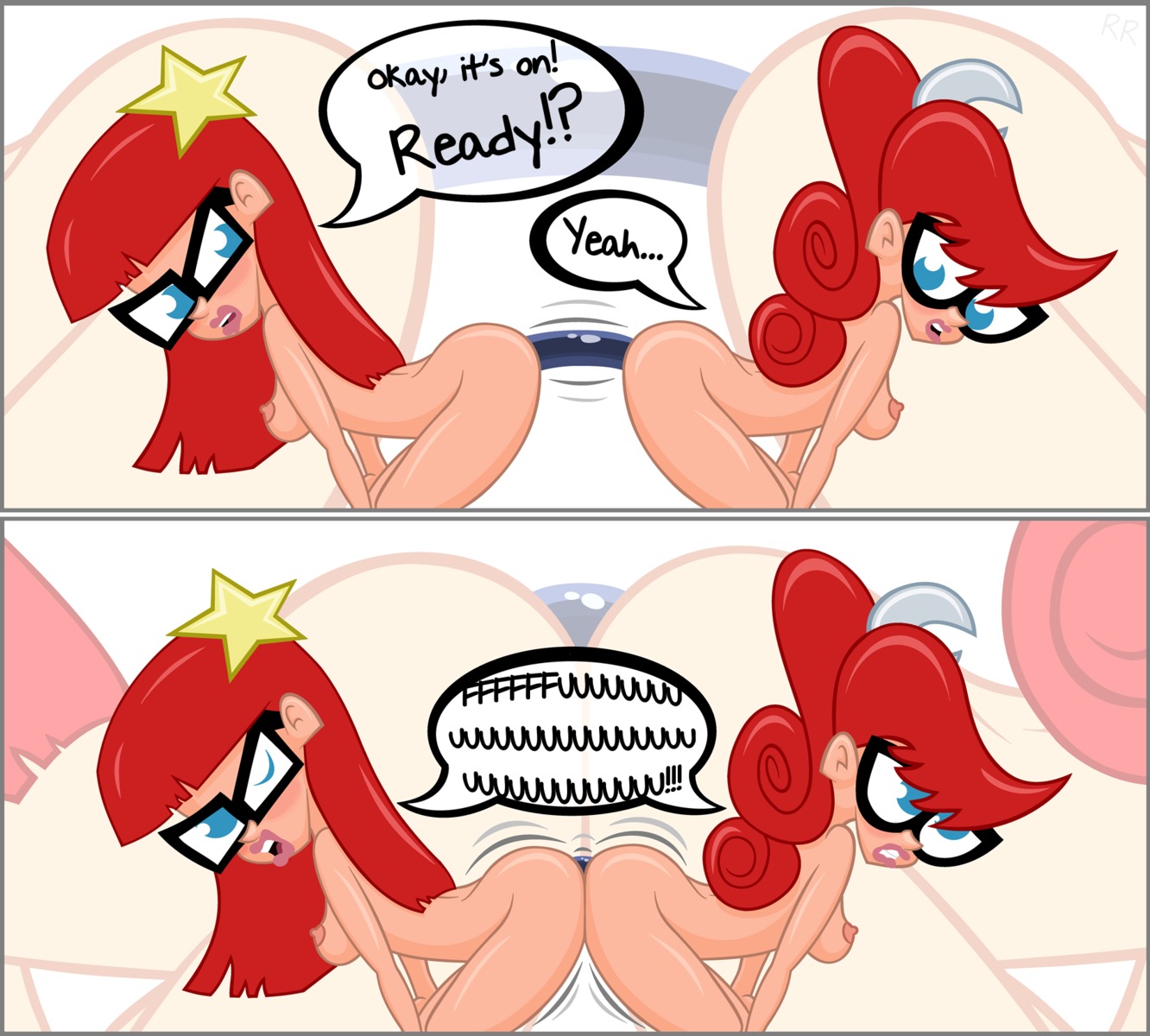 2girls breasts cartoon_network dildo double_dildo female female_only glasses hair_ornament human incest johnny_test_(series) light-skinned_female light_skin long_hair mary_test multiple_females multiple_girls randomrandom red_hair rule34 sex_toy sisters susan_test test_twins twins vibrator yuri