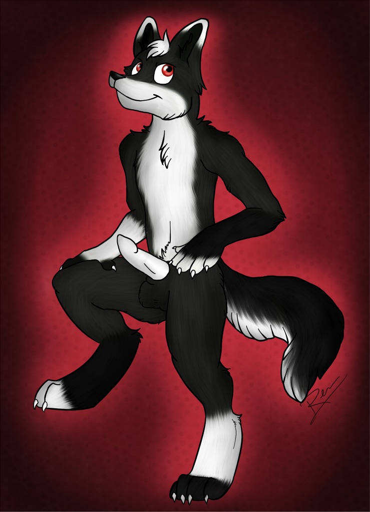 4_toes anthro balls black_body black_fur claws digitigrade e621 erection feet fur genitals hindpaw male nexus_light nude paws penis red_eyes renashe solo tail toes