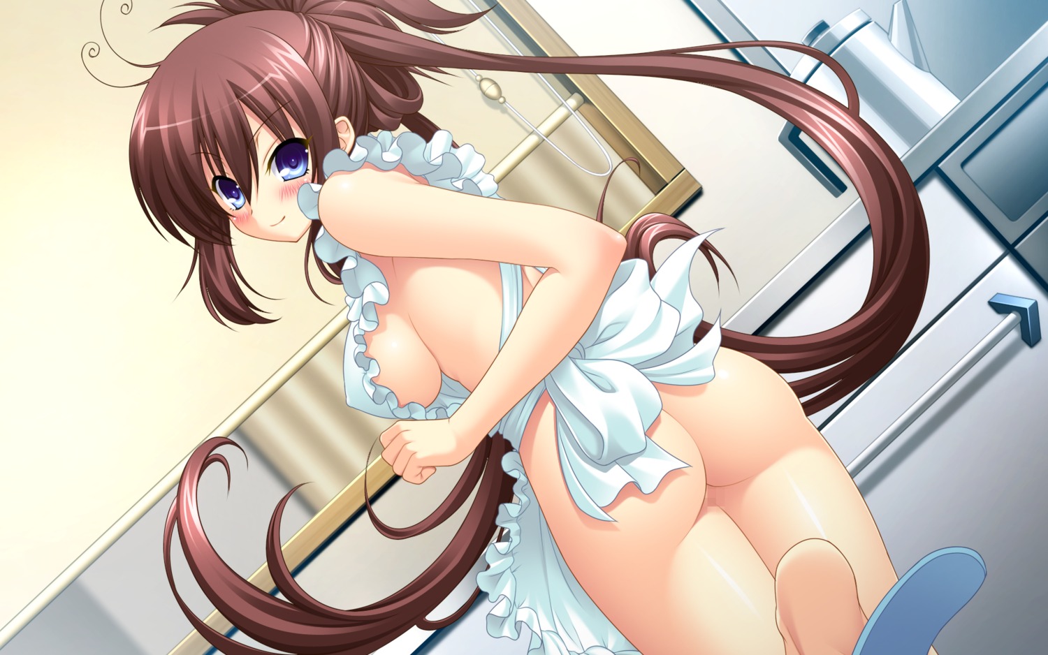 ass breasts brown_hair censored chu_x_chu chu_x_chu_on_the_move female game_cg nakauti_chiyu naked_apron ozawa_akifumi pussy rule34 sideboob