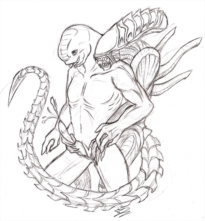 alien_(franchise) ambiguous_gender crossover feral_on_male halo_(game) halo_(series) male male/ambiguous no_artist_signature no_humans rule34 sangheili tagme xenomorph xenomorph_tail