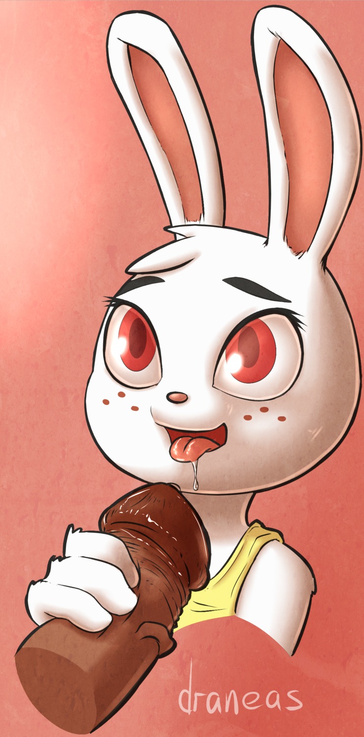 2013 animal_crossing anthro bodily_fluids clothing disembodied_penis draneas duo e621 english_text erection female freckles fur genitals handjob hi_res human human_on_anthro interspecies lagomorph leporid male male/female mammal nintendo penile penis rabbit red_eyes ruby_(animal_crossing) saliva sex text tongue white_body white_fur