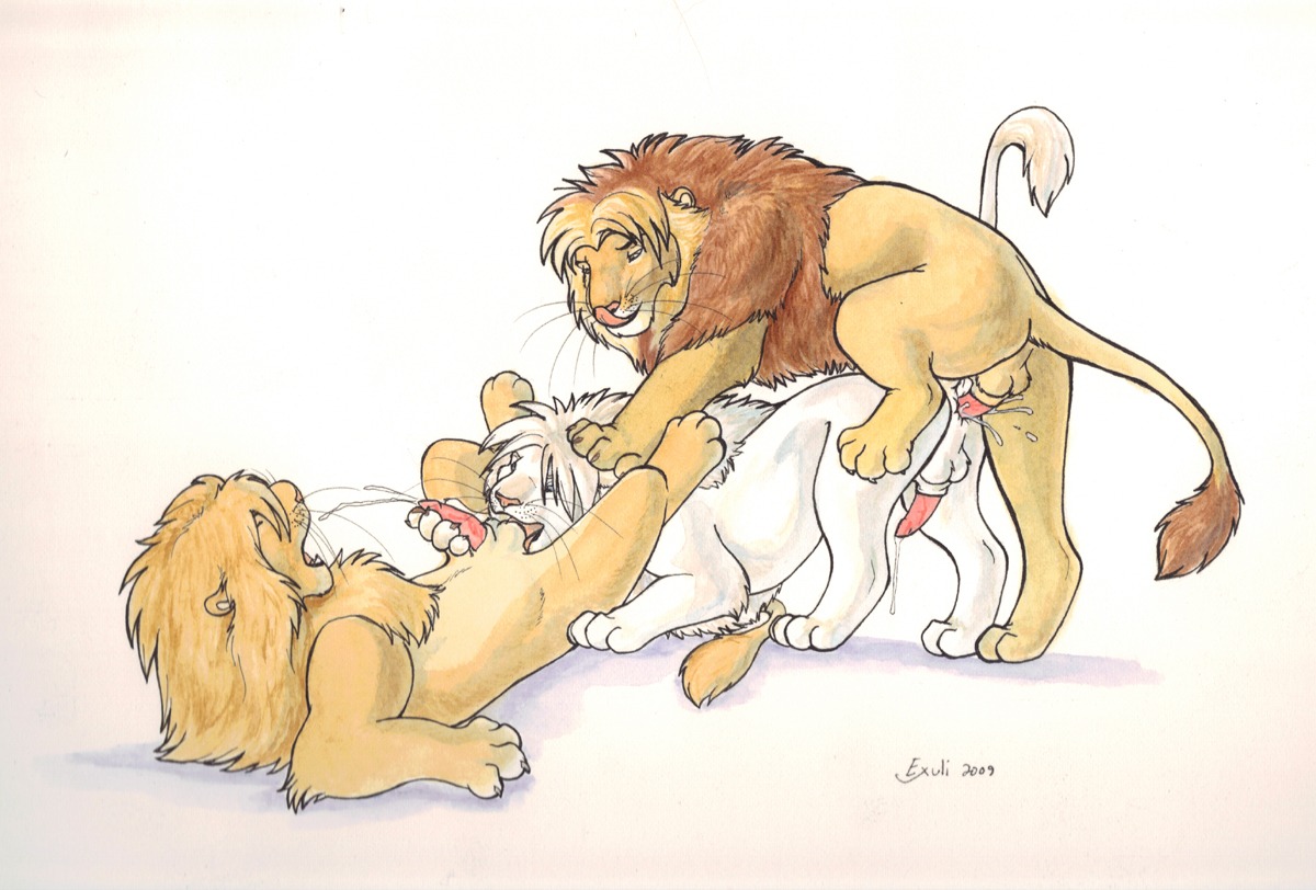 2009 anal anal_penetration anus backsack ball_lick balls bodily_fluids butt cum cum_inside e621 erection exuli felid feral fur genital_fluids genitals group group_sex licking lion male male/male male_penetrated male_penetrating male_penetrating_male mammal oral pantherine penetration penis sex threesome tongue tongue_out trio