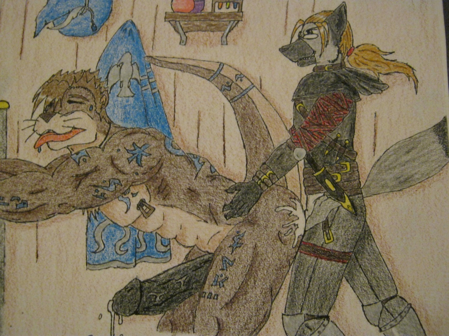 4:3 absurd_res anal anthro anthro_on_anthro assassin bethesda_game_studios bodily_fluids canid canine cum duo e621 erection fox genital_fluids genitals hi_res hyper magic_user male male/male male_penetrated male_penetrating male_penetrating_male mammal microsoft muscular mustelid oblivion otter penetration penis sex tail the_elder_scrolls unknown_artist