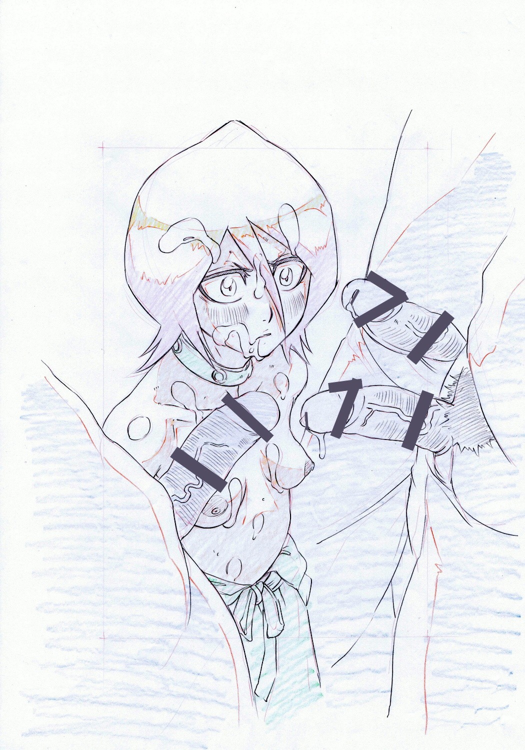 1girls bleach censor_bar censored facial female hayashibara_hikari kuchiki_rukia male monochrome multiple_boys multiple_males partial_male penis rule34 sketch tagme