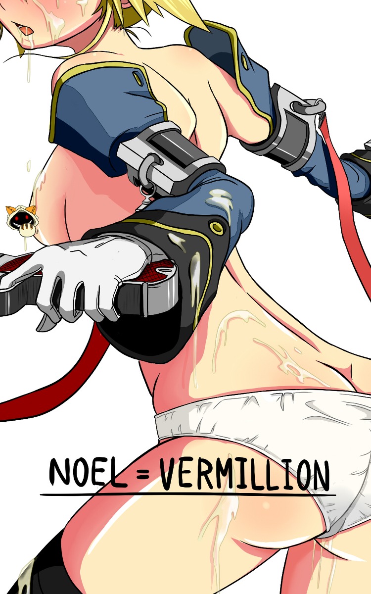 back bare_shoulders blazblue cum female gloves gun highres noel_vermillion panties rule34 taokaka thighhighs underwear weapon