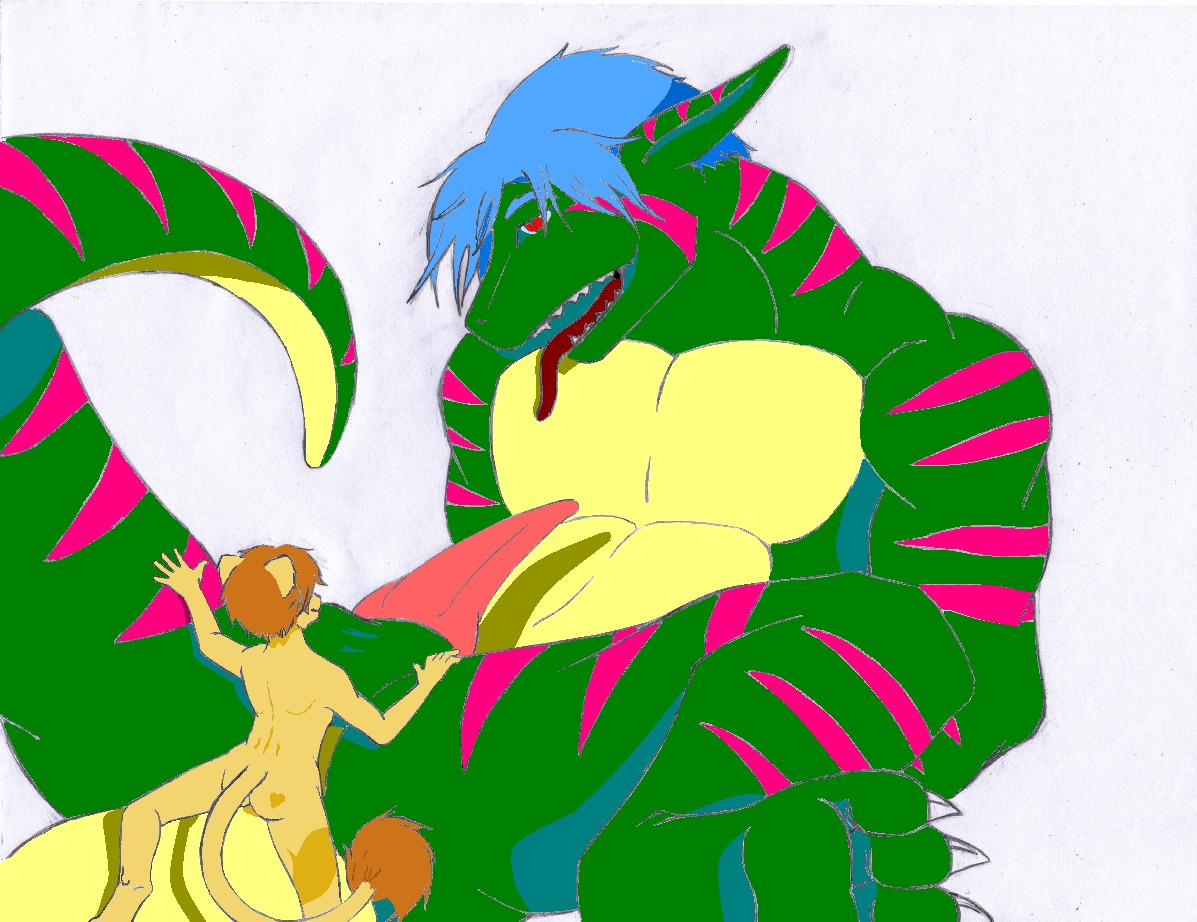 anthro auron_denengrad dragon duo e621 erection felid genitals green_body green_scales interspecies knot larger_male larger_sub leonirikuz lion male male/male mammal mythological_creature mythological_scalie mythology pantherine penis red_eyes scales scalie simple_background size_difference size_play small_top_big_bottom smaller_male stripes submissive tail white_background