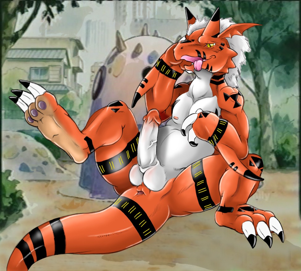 3_toes anus arm_markings balls bandai_namco big_penis biped bipedal_feral black_markings chest_markings claws digimon digimon_(species) digital_hazard e621 erection fangs feet feral foreskin genitals growlmon hair horn humanoid_genitalia humanoid_genitalia_on_feral humanoid_penis humanoid_penis_on_feral leg_markings looking_at_viewer male markings narse open_mouth penis presenting solo spread_legs spreading symbol tail tail_anus teeth thick_tail toes tongue vein veiny_penis