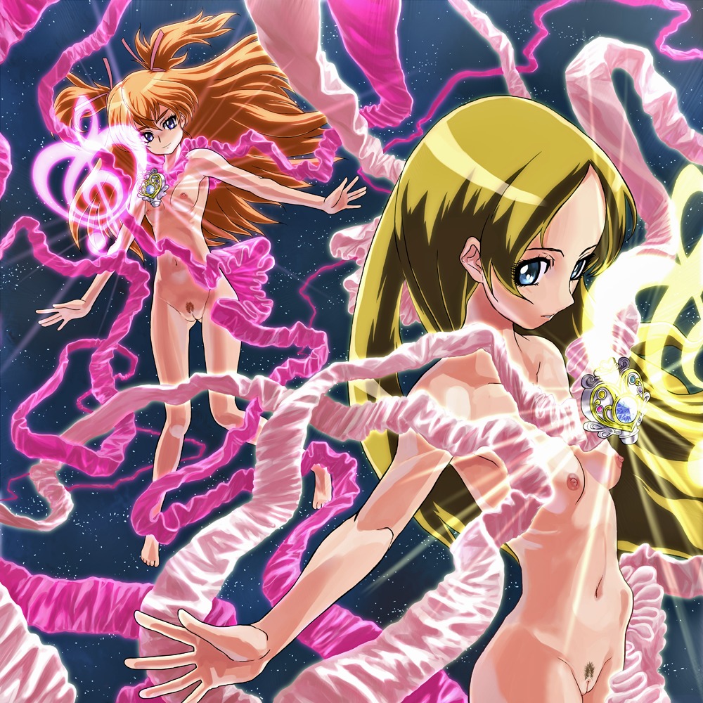 amulet blonde_hair blue_eyes breasts brooch cure_melody cure_rhythm female hair_ribbon hibiki_hojo houjou_hibiki jewelry kanade_minamino light_rays long_hair magical_girl minamino_kanade multiple_females multiple_girls musical_note naked_ribbon navel nipples nude orange_hair otsukare precure pretty_cure pubic_hair pussy ribbon rule34 small_breasts smile space suite_precure tied_hair twintails two_side_up uncensored